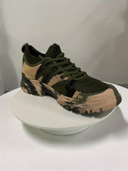Men's Camo Woven Knit Sneakers Soft Sole Lace Up Shoes