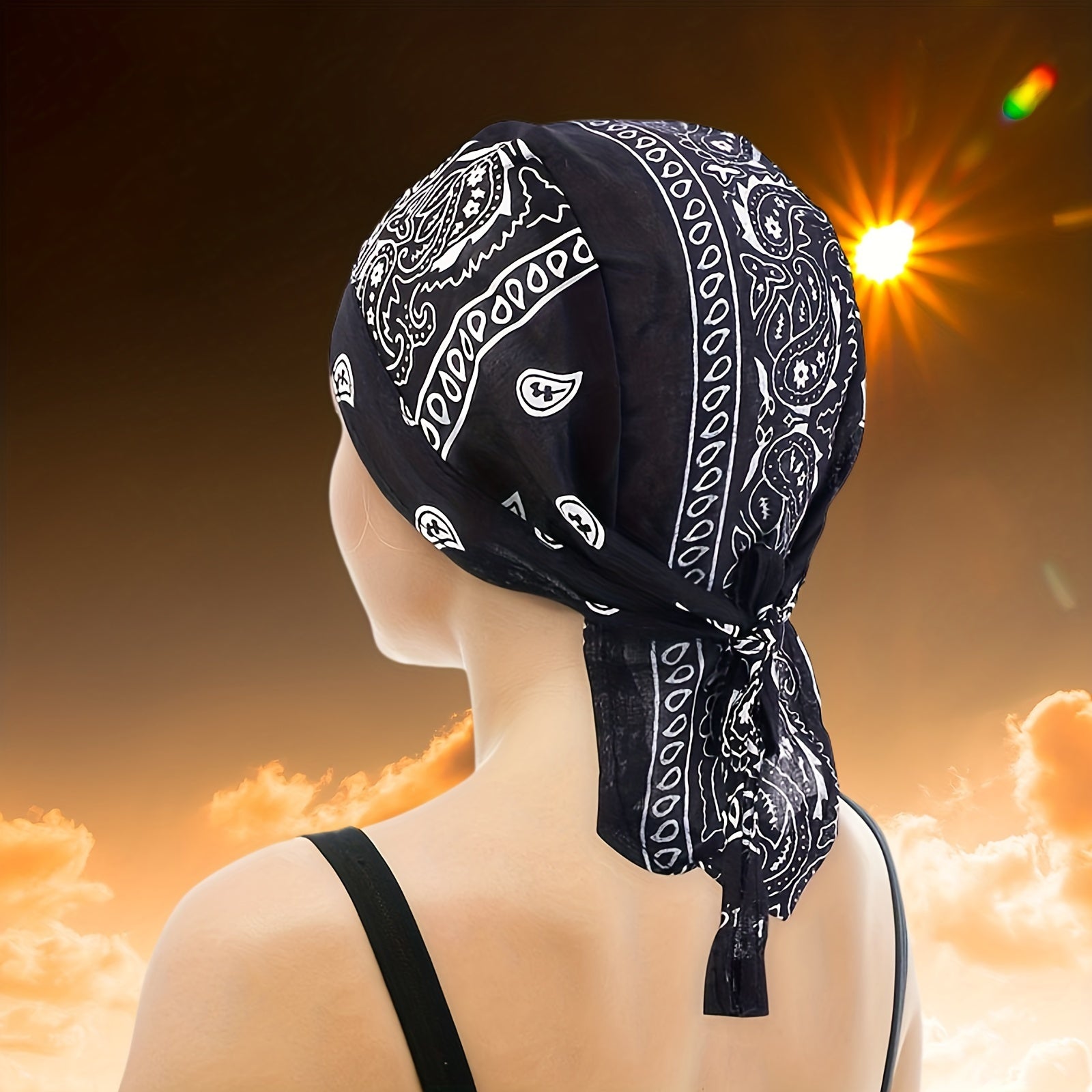 Vintage Paisley Print Turban Cap Head Wrap Bandana Lace Up Hat Scarves