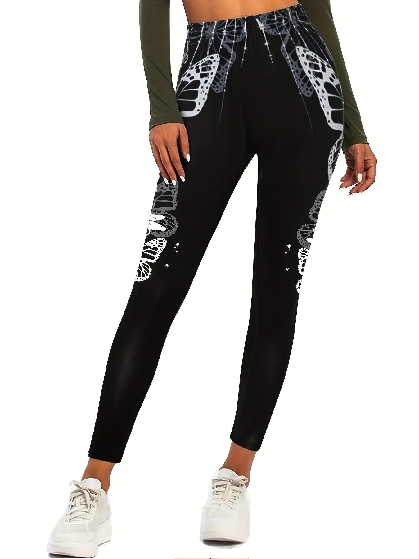Butterfly Print Skinny Leggings Stretchy Casual Leggings Women's Clothing