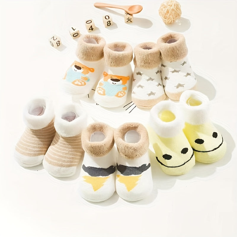 5 Pairs Baby Girls Cartoon Pattern Socks - Winter Toddler Floor Socks