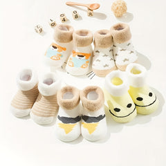 5 Pairs Baby Girls Cartoon Pattern Socks - Winter Toddler Floor Socks