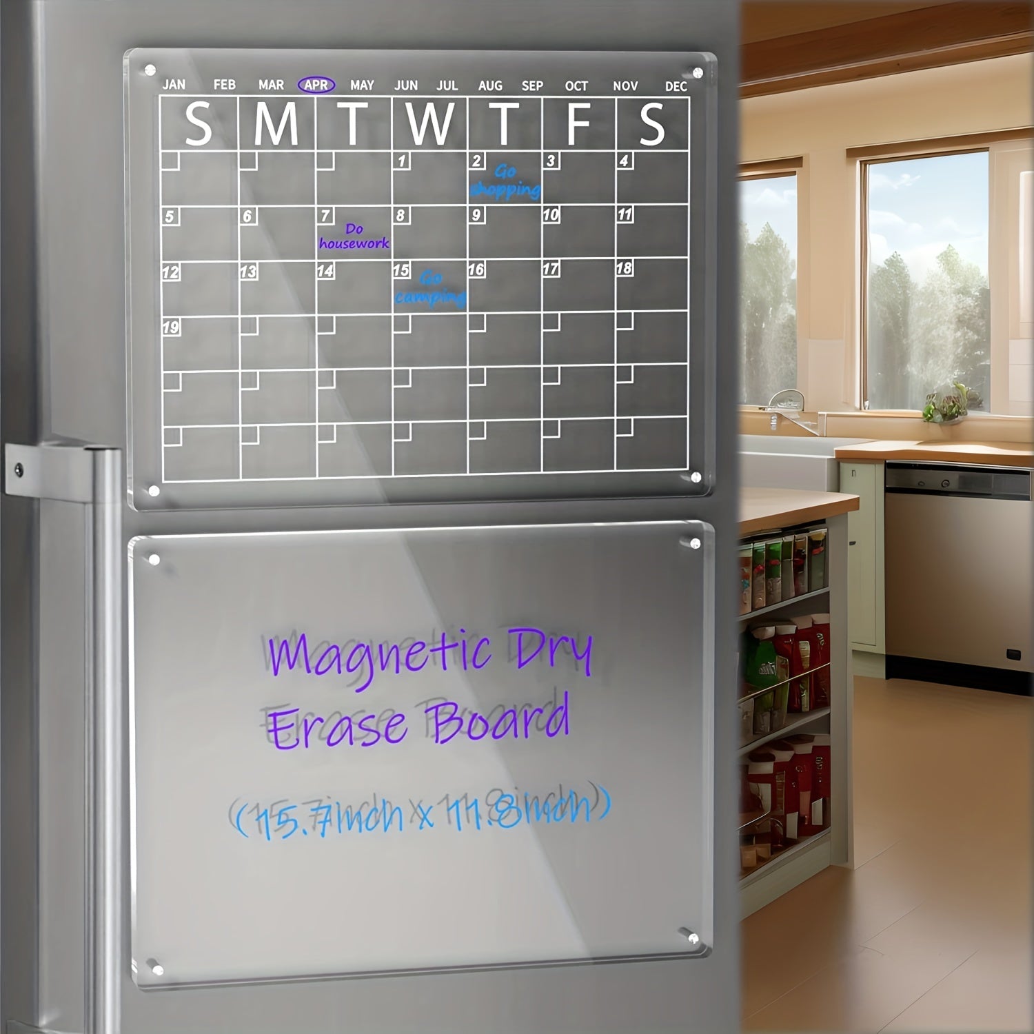 2pcs Acrylic Magnetic Dry Erase Board Calendar For Fridge