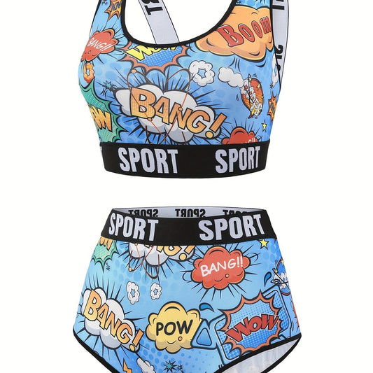 Y2K Pop Art Print Lingerie Set Tank Bra & High Waist Panty