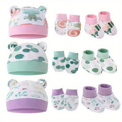 5pcs Baby Tire Hat Set with Anti-scratch Gloves & Foot Cover
