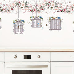 Flowers Wall Stickers DIY Butterfly Green Leaves Birdcage Parrots Wall Decals