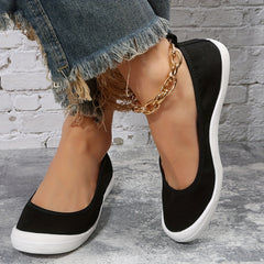 Women's Black Canvas Slip-On Flat Sneakers Outdoor Shoes