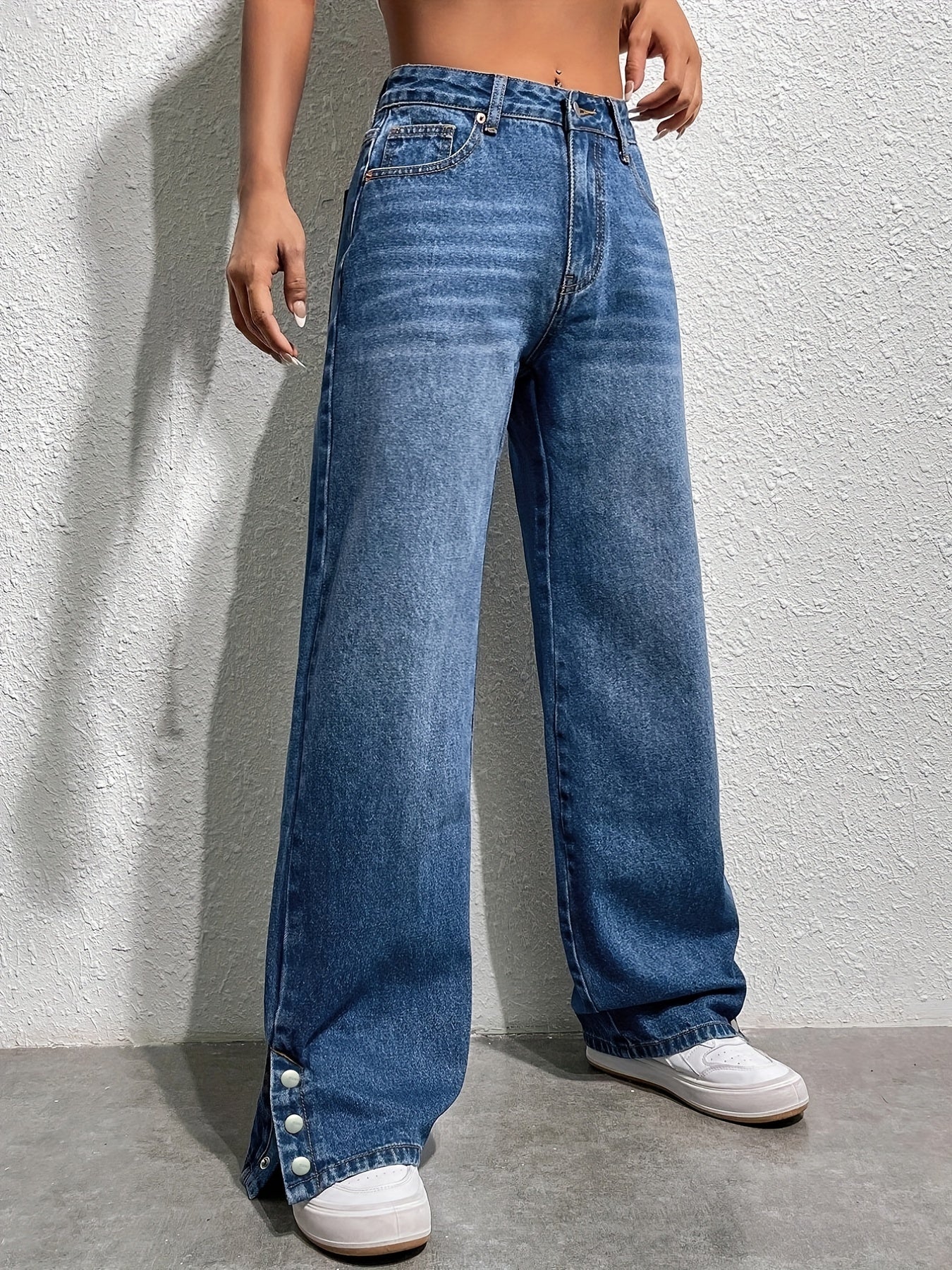 High Rise Straight Leg Jeans Women's Denim Pants