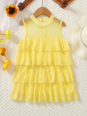 Girls Mesh Neck Layered Stitching Tank Dress For Summer