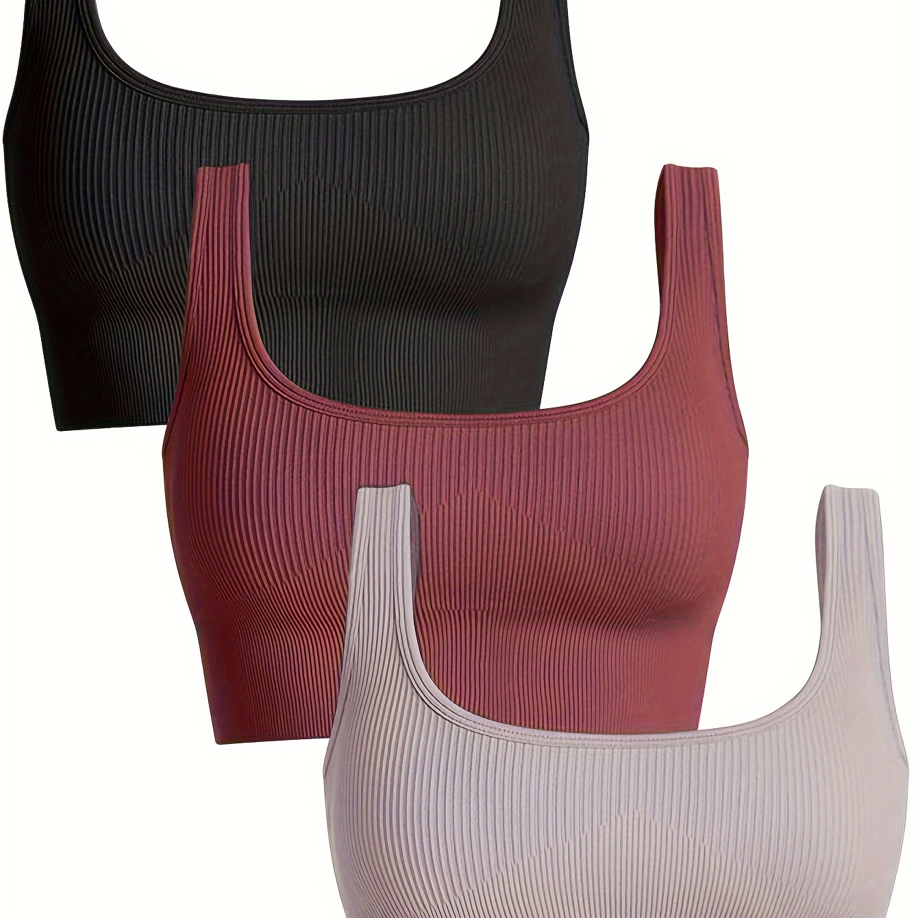 3 Pack Plus Size Seamless Sports Bra Set with Removable Pads