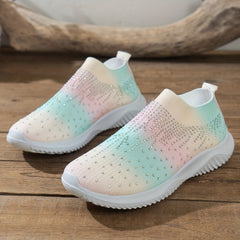 Women's Rhinestone Knit Sock Sneakers Lightweight Slip On Shoes