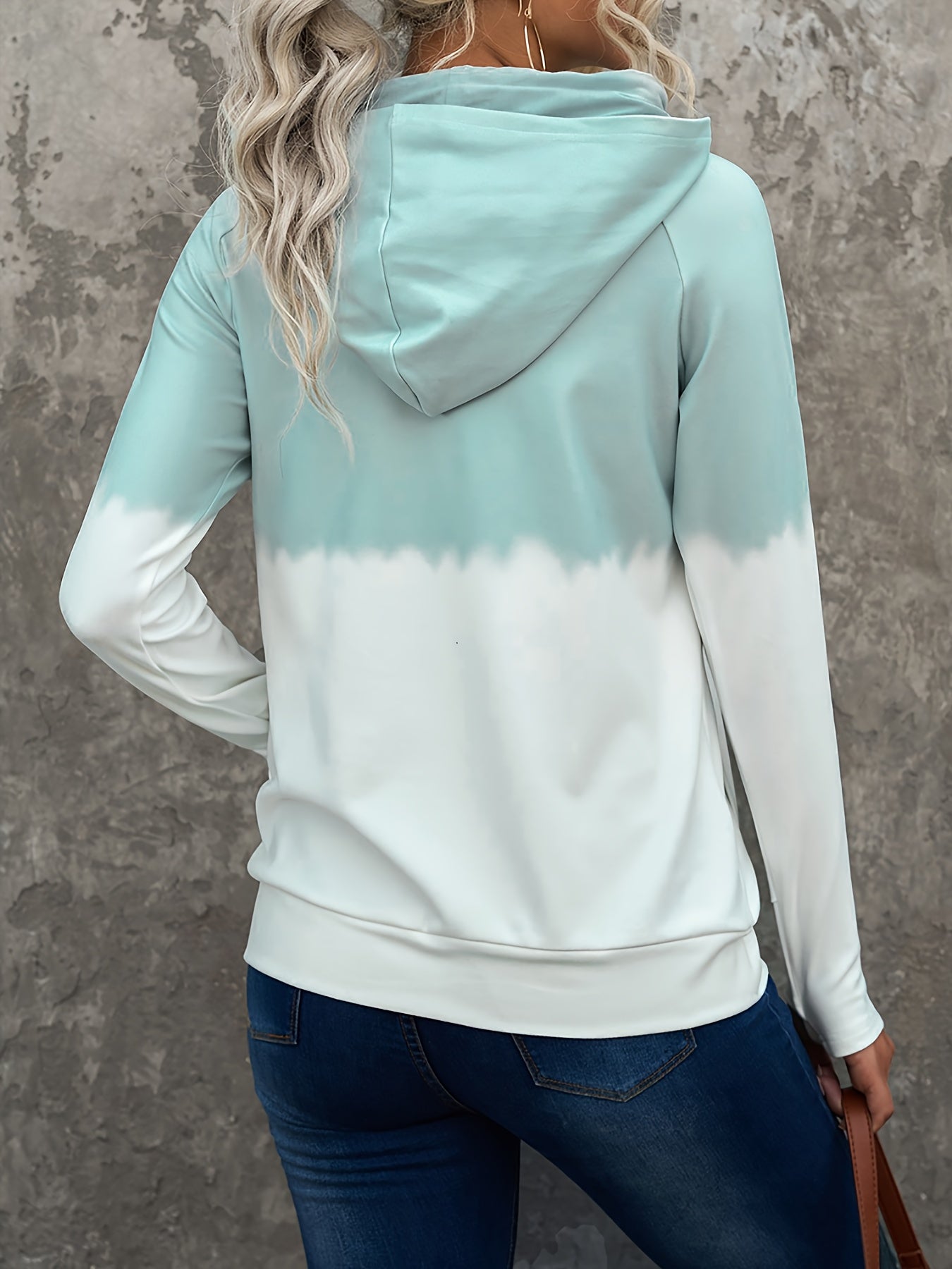 Two Tone Zipper Hooded Sweatshirt Block Pullover Top Women's Activewear