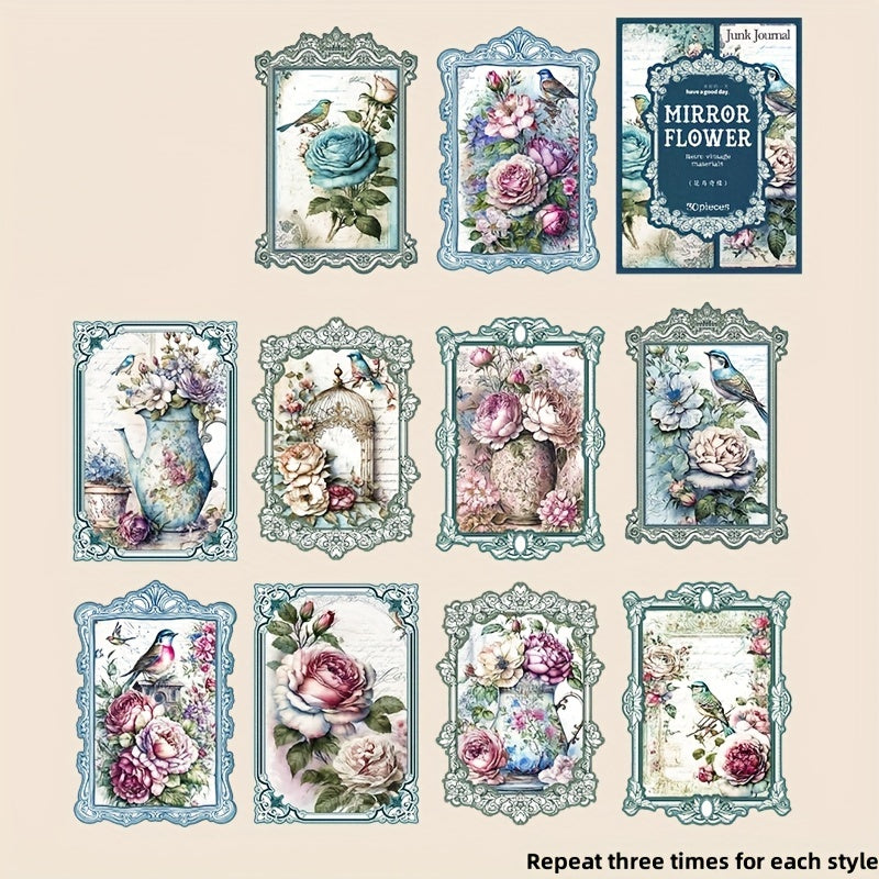 30pcs Mirror Flower Collage Cards Background Paper for DIY Junk Journal