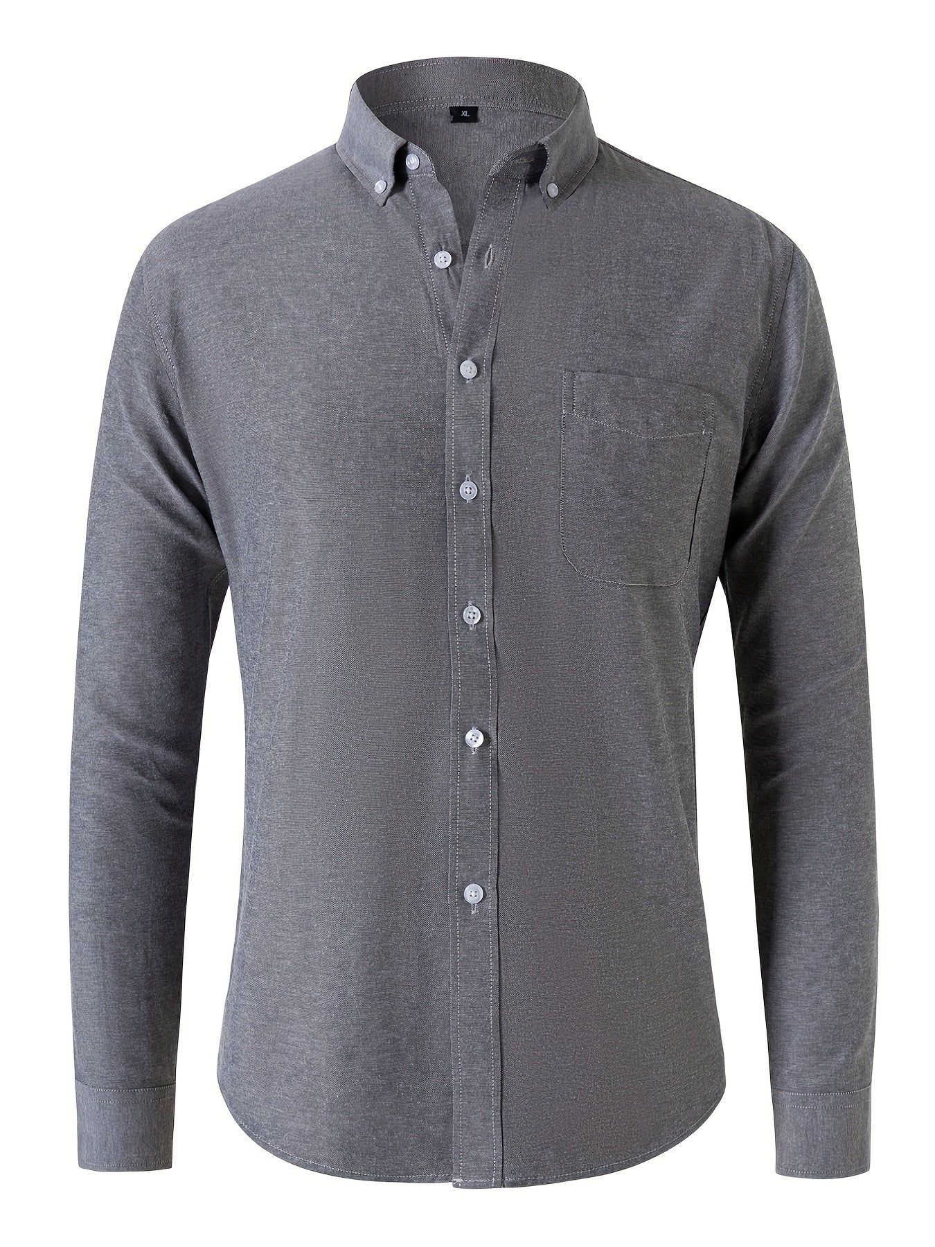 Solid Men's Casual Button Up Long Sleeve Shirt With Pocket