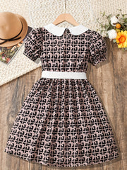Girl's Plaid Print Tunic Dress Kids Party Dress