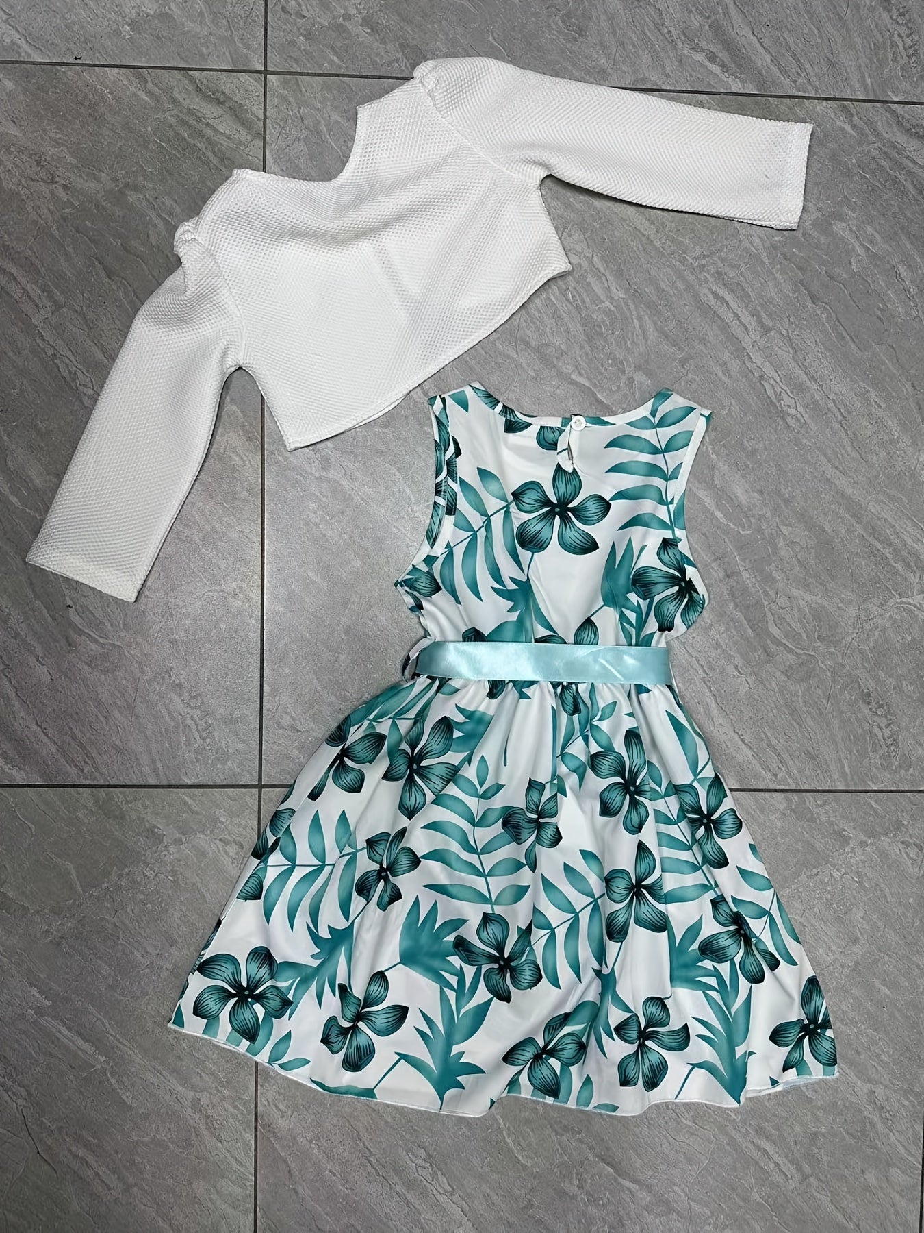 2pcs Boho Floral Dress And Cardigan Set For Little Girls Kids Casual Dresses