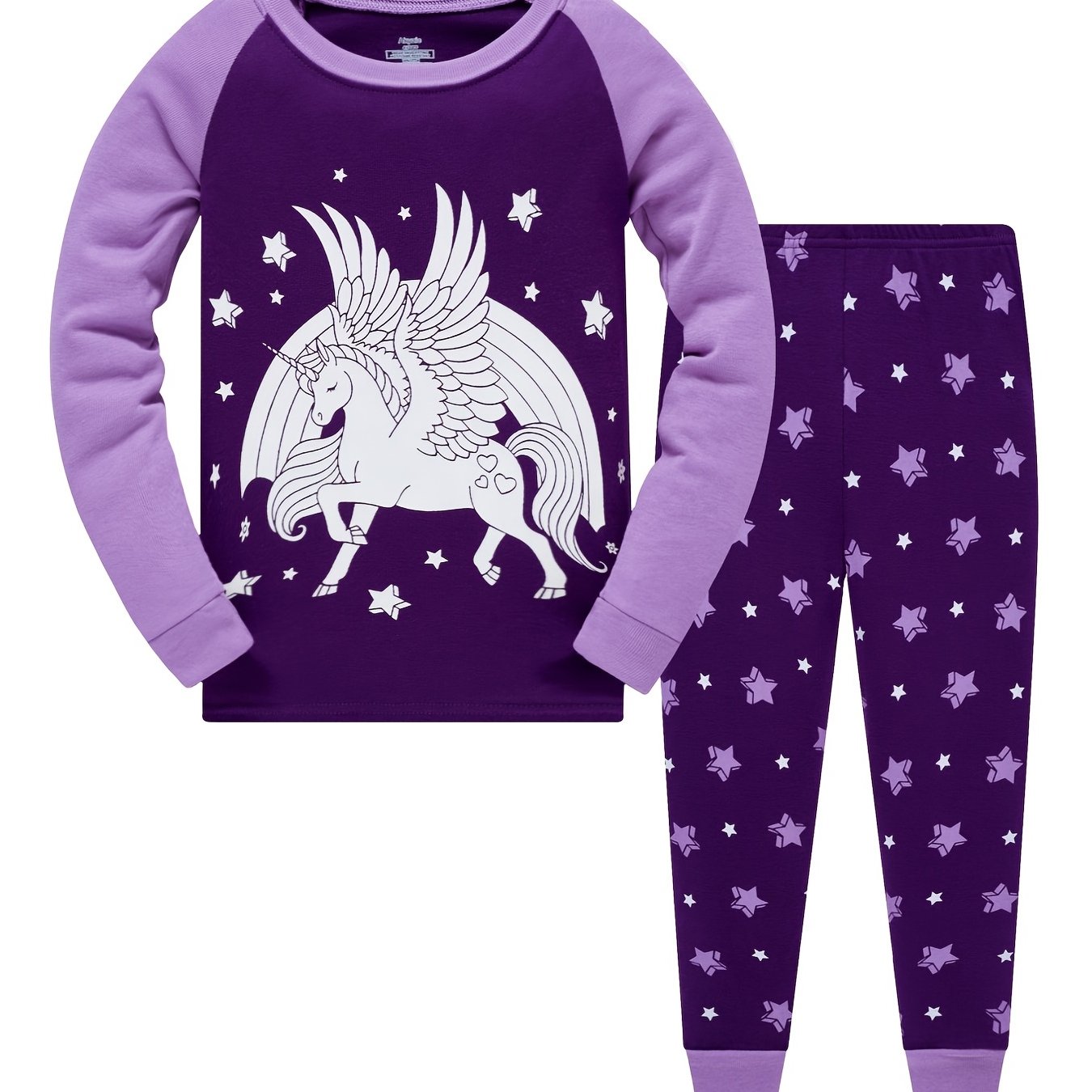 Girls Unicorn Glowing Purple Pajamas Set