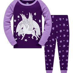 Girls Unicorn Glowing Purple Pajamas Set