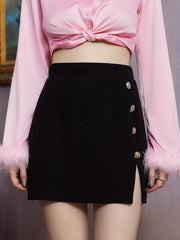 High Waist Button Bodycon Skirt, Fall Winter Crop
