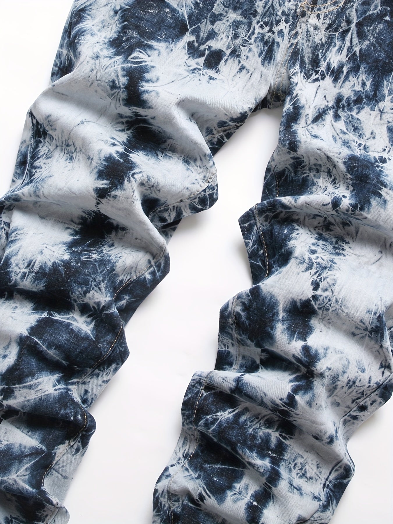 Tie Dye Slim Fit Ripped Jeans Men Casual Street Mid Denim Pants