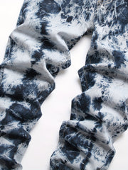Tie Dye Slim Fit Ripped Jeans Men Casual Street Mid Denim Pants