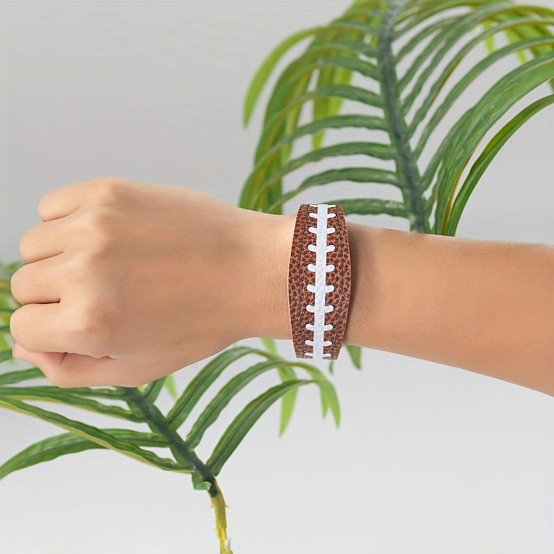 Football Print Leather Bracelet Adjustable Sports Style
