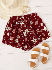 Floral Print Elastic Waist Shorts Boho Shorts For Spring & Summer Women's