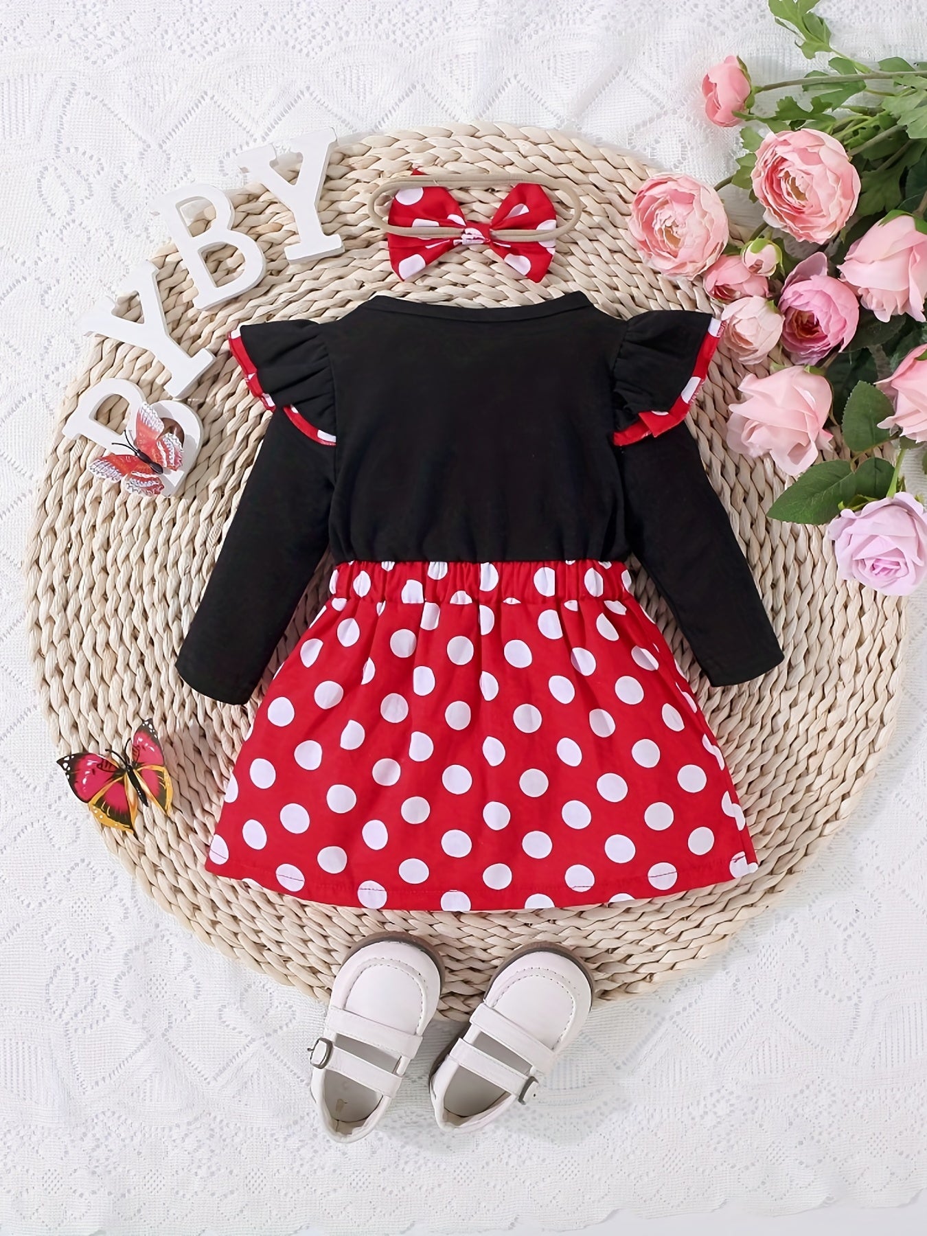 Toddler Girl's Polka Dot Print Dress & Headwear Set