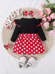 Toddler Girl's Polka Dot Print Dress & Headwear Set