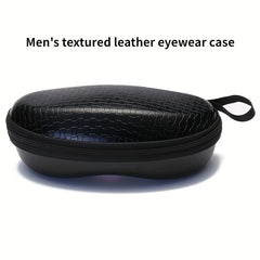 Men's Textured PU Leather Glasses Case Hard Protective Sunglasses Cover
