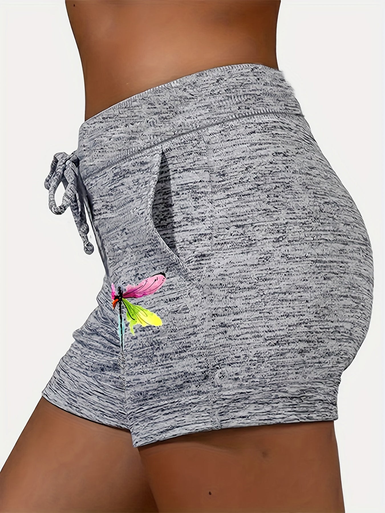 Dragonfly Print Drawstring Shorts Women's Casual Summer Shorts
