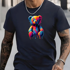 Bear Print Men's Graphic Crew Neck T-shirt for Summer