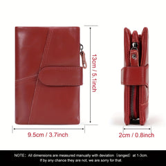 HUMERPAUL Women's Red Leather Clutch Bi-Fold Snap Closure Lanyard