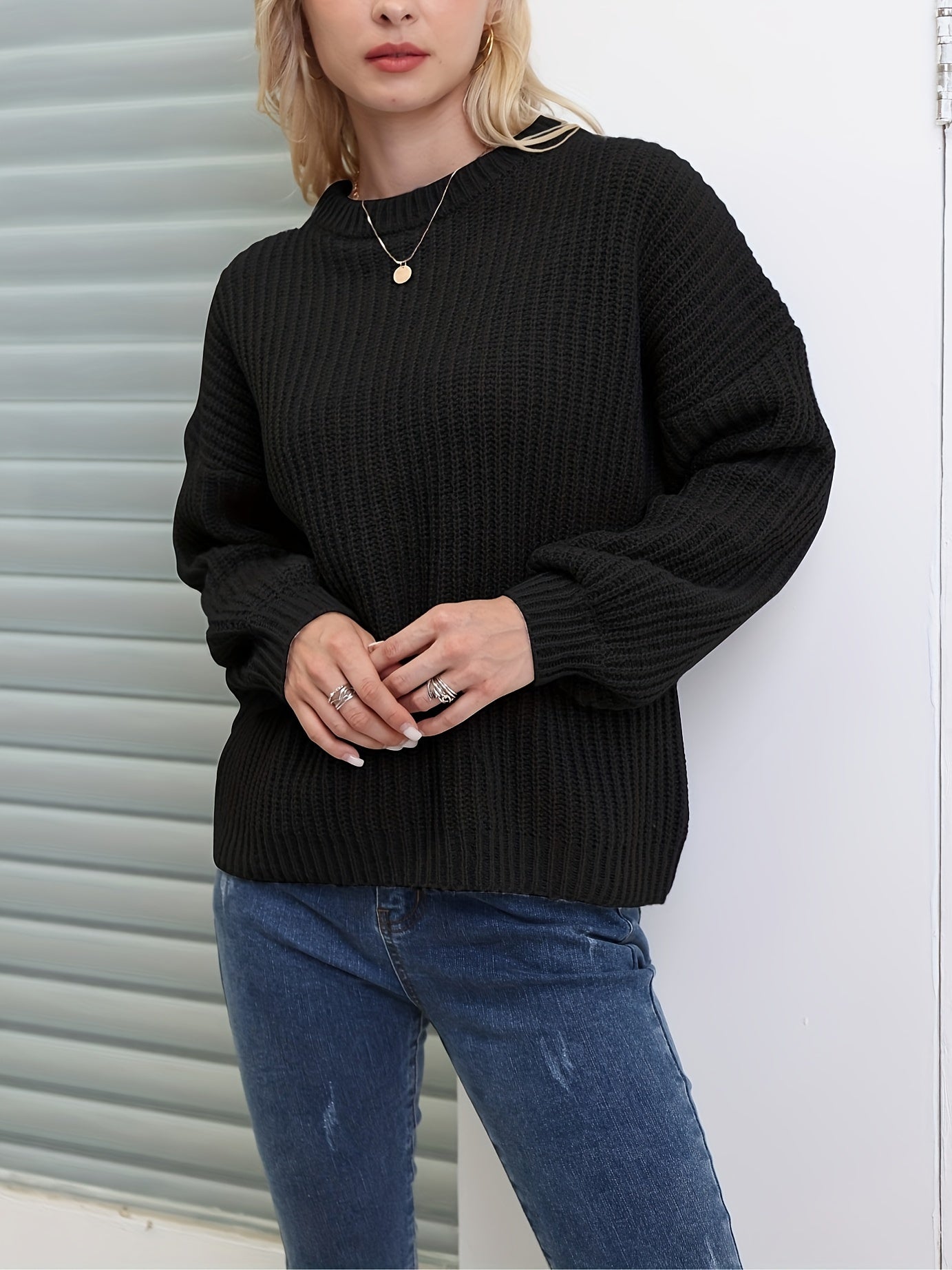 Versatile Knit Pullover Sweater Crew Neck Long Sleeve Women's Clothing