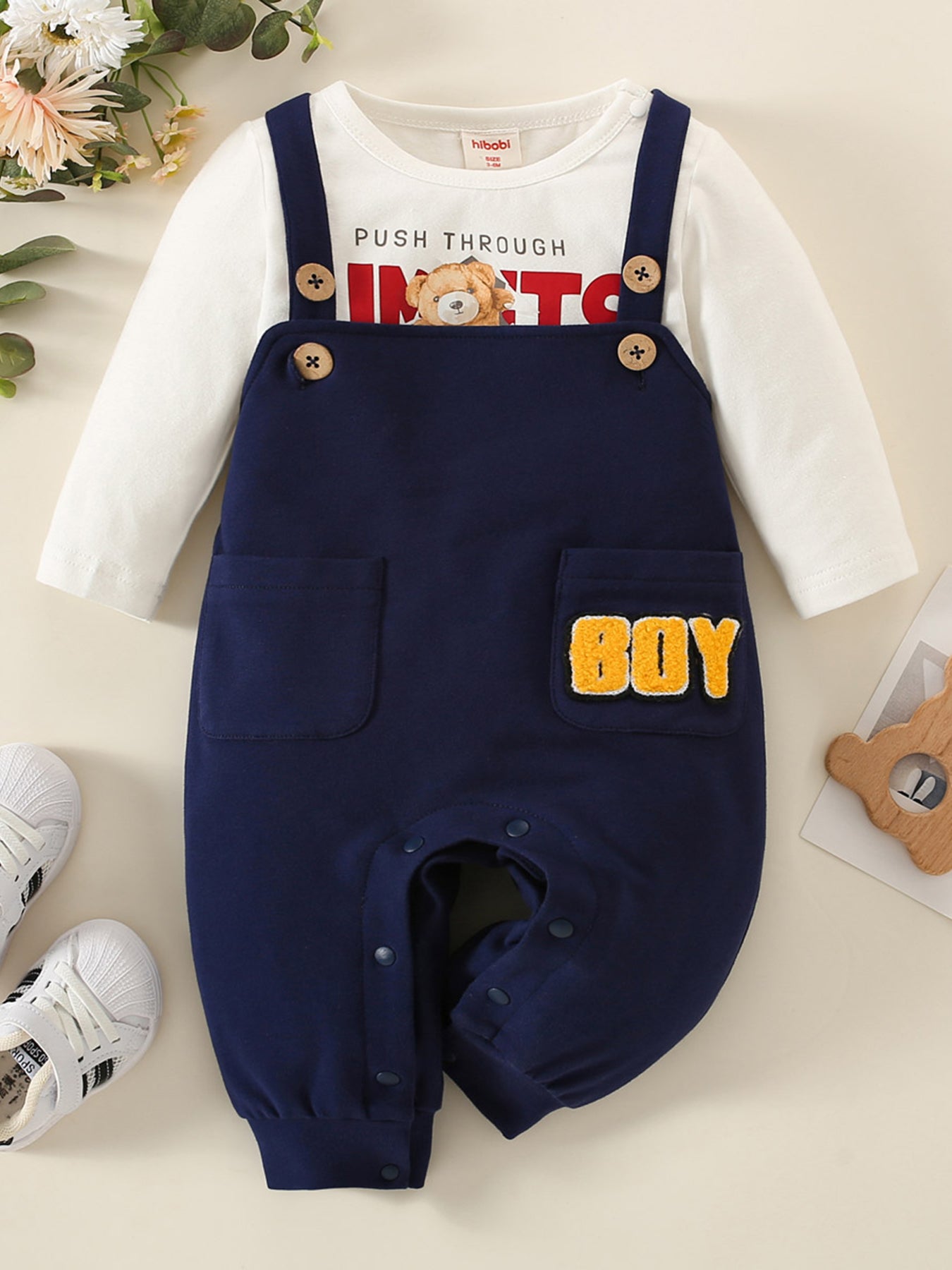 Cute Baby Outfit Letter Printed T shirt & Overalls