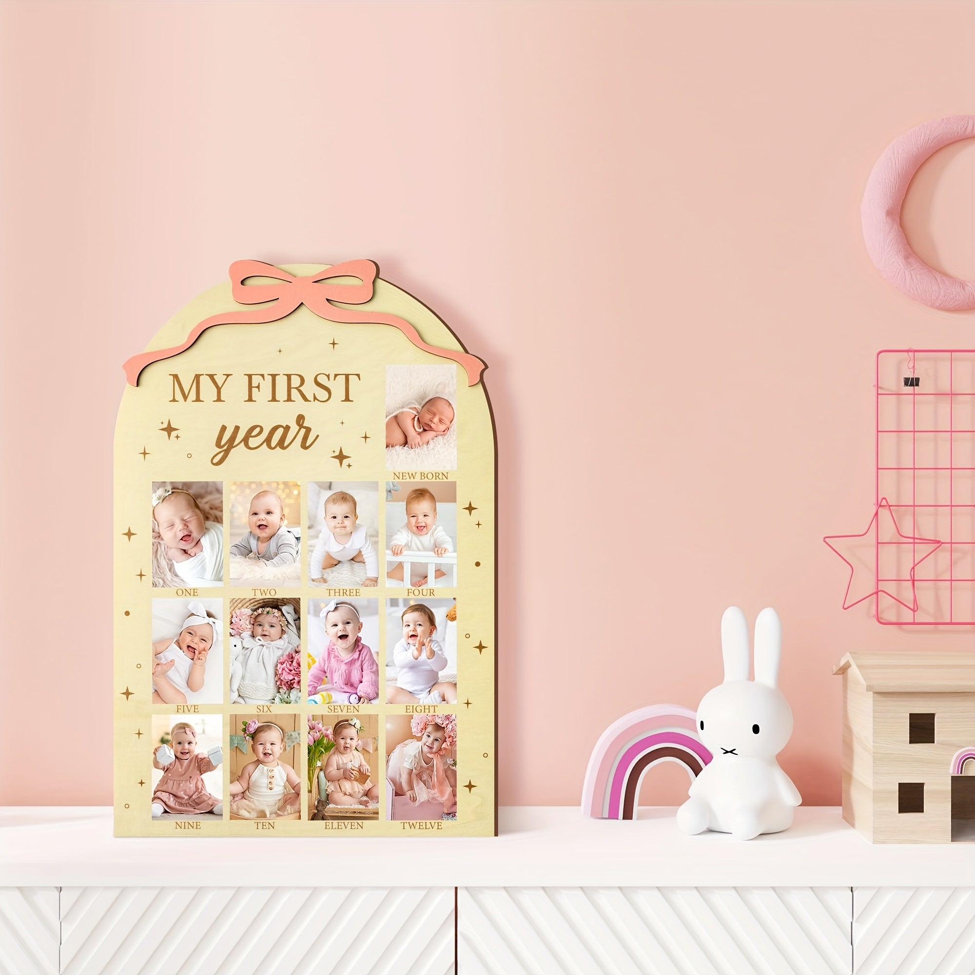 One Year Old Birthday Gift Set - Photo Frame Decoration & Wooden Board for Mont