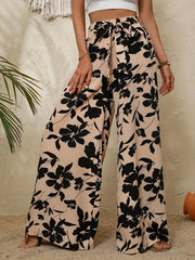 Flower Print Wide Leg Pants Tie Waist Casual Loose Spring Fall