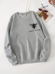 Bee Printed Warm Sports Sweatshirts Long Sleeve Round Neck Casual Pullover