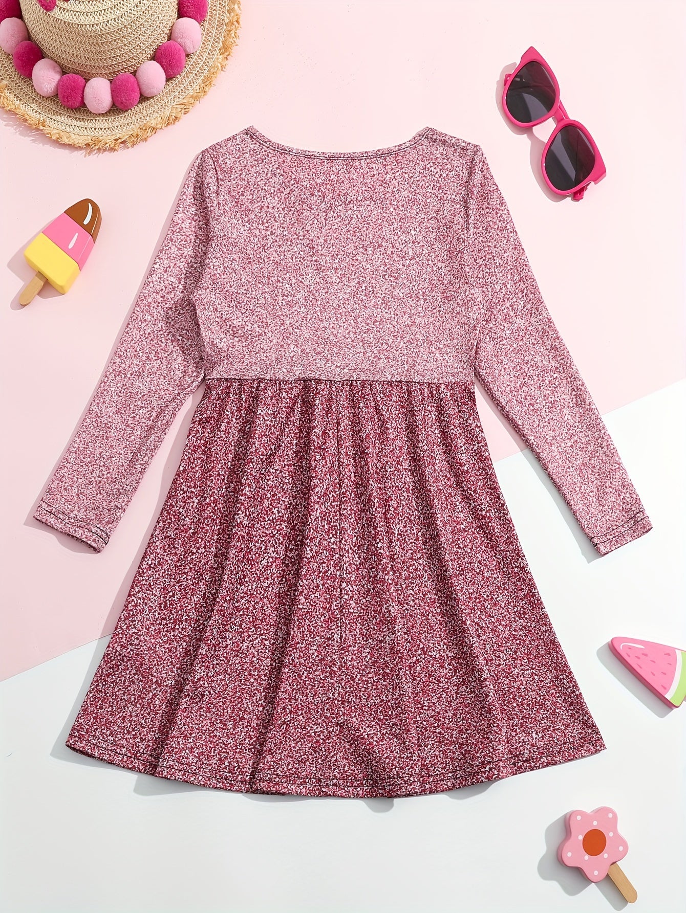 Girls Funny Eyes Print Long Sleeve Dress for Spring