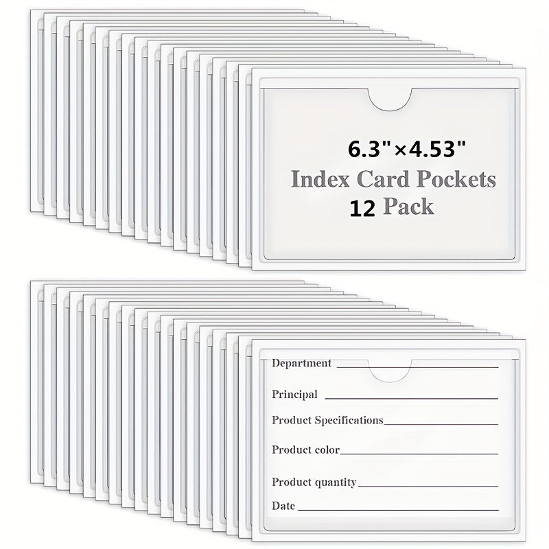 12 Pack Adhesive 16x11 Index Card Pockets Clear Plastic Labels Holders