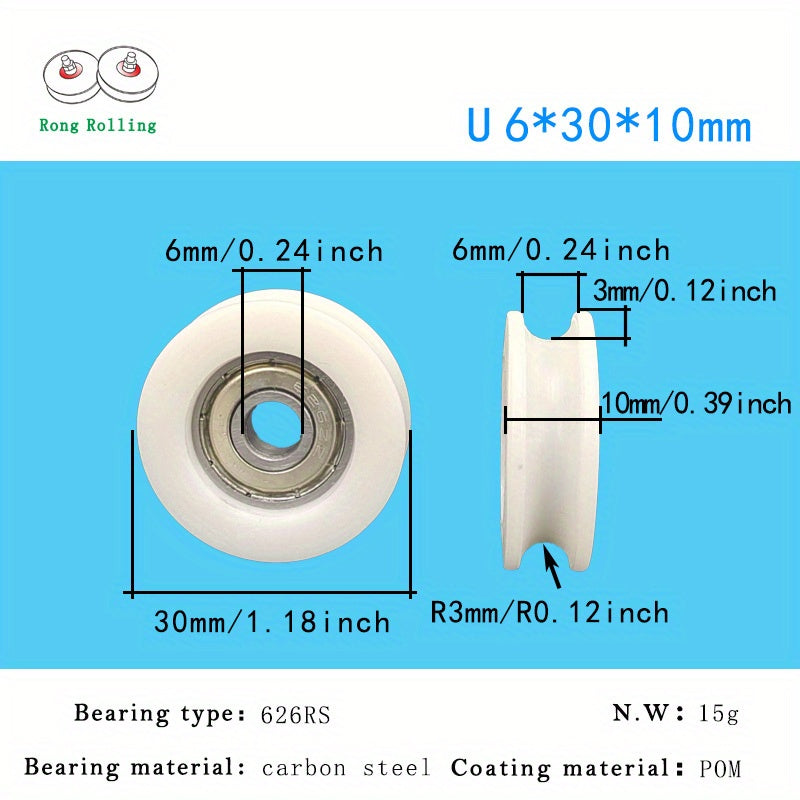 10pcs 626 & 608 Plastic Coated Bearings POM Sliding Roller 30x10mm Bore 6mm