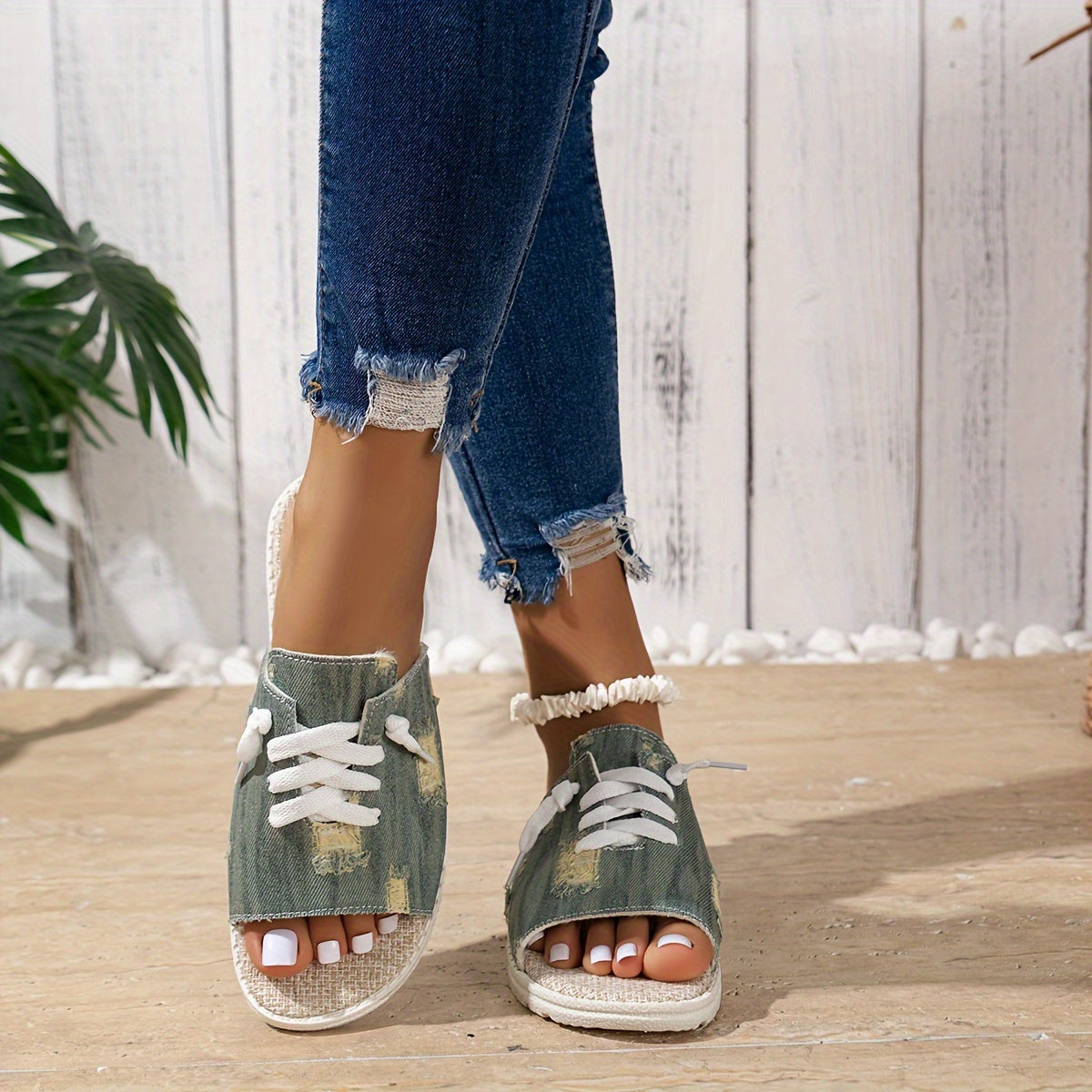 Women's Flat Canvas Sandals Open toe Strap Sandals