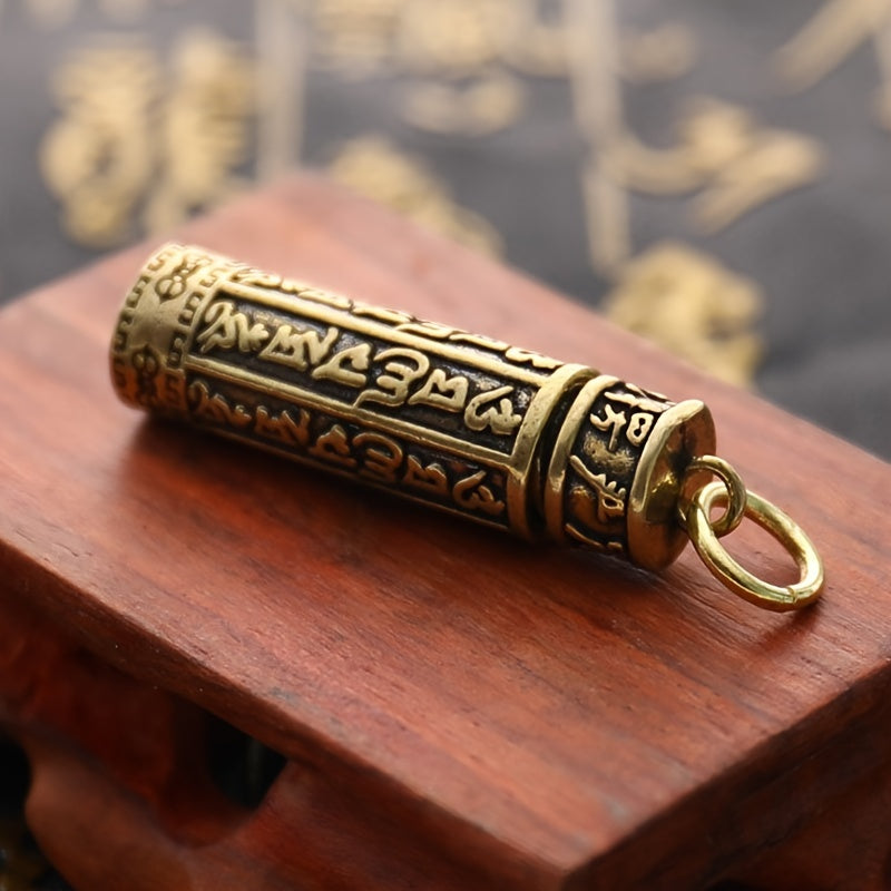Brass Cylinder Pendant Keychain Retro Pill Box Medicine Container Key Chain