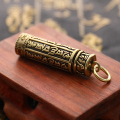 Brass Cylinder Pendant Keychain Retro Pill Box Medicine Container Key Chain