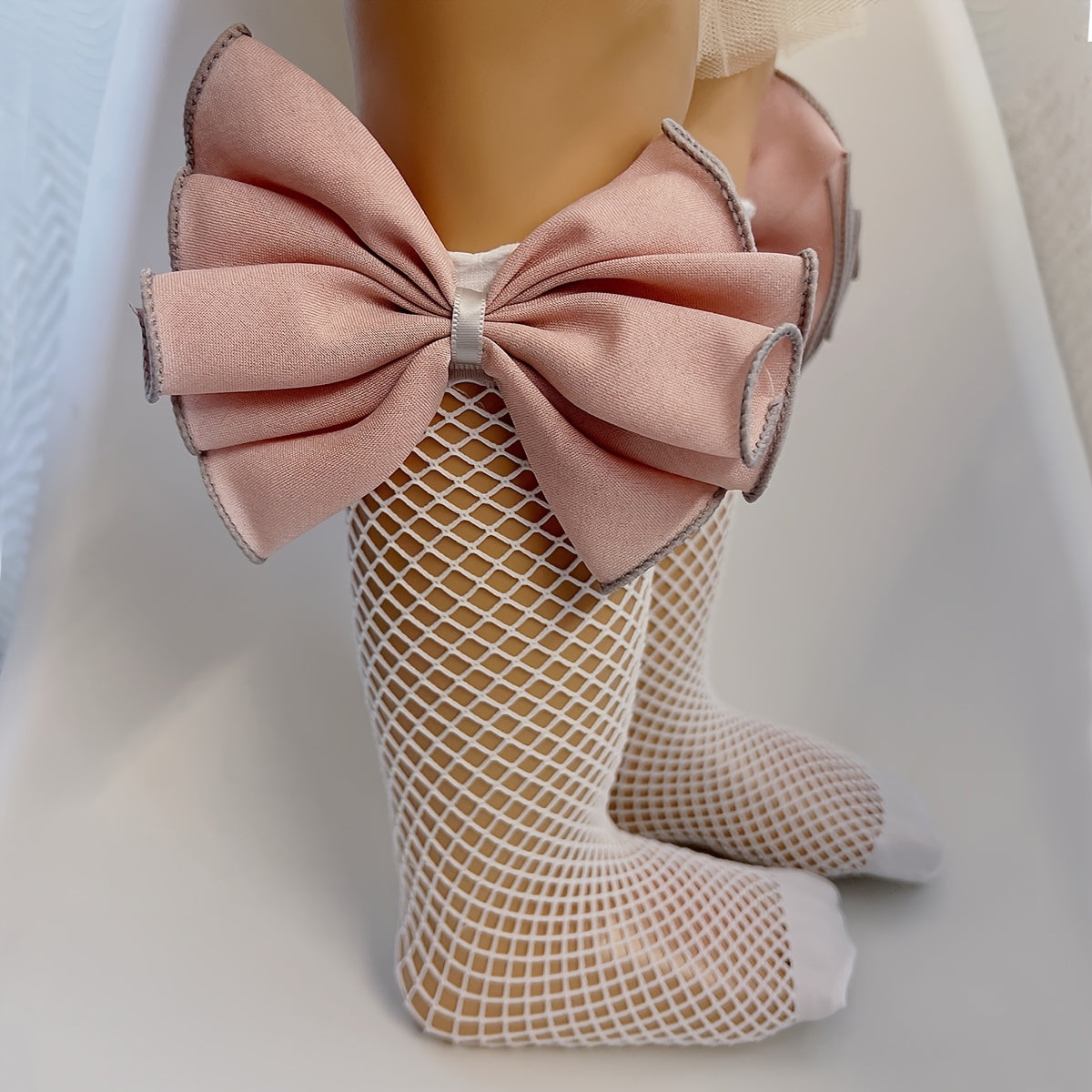 Girls Mesh Fishnet Socks With Bow - Party Performance
