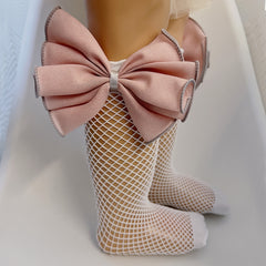 Girls Mesh Fishnet Socks With Bow - Party Performance