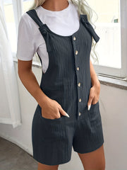 Button Front Overall Romper Casual Sleeveless Romper