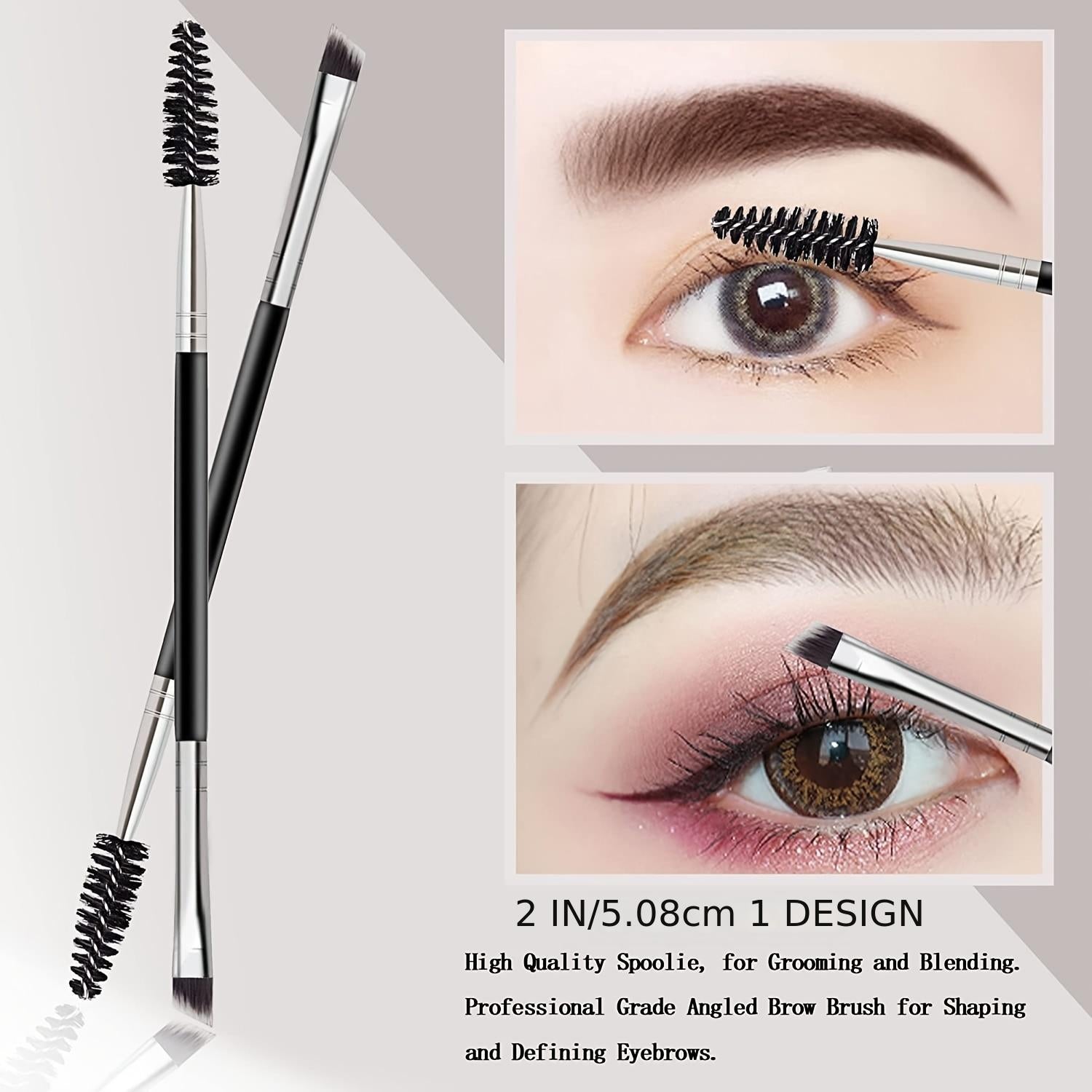 2 Pcs Double Ended Eyebrow Brush & Spoolie for Brow Powder