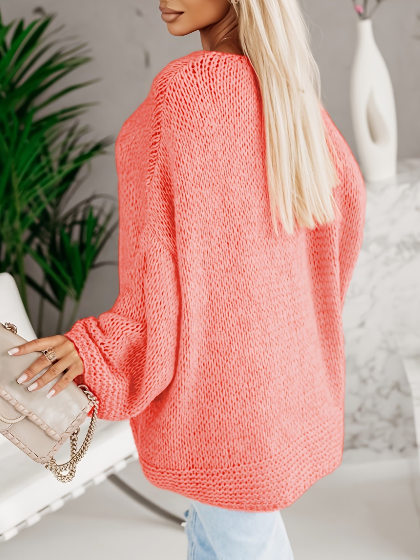 Casual Sweater Women's Plus Solid Long Sleeve V Neck Pullover