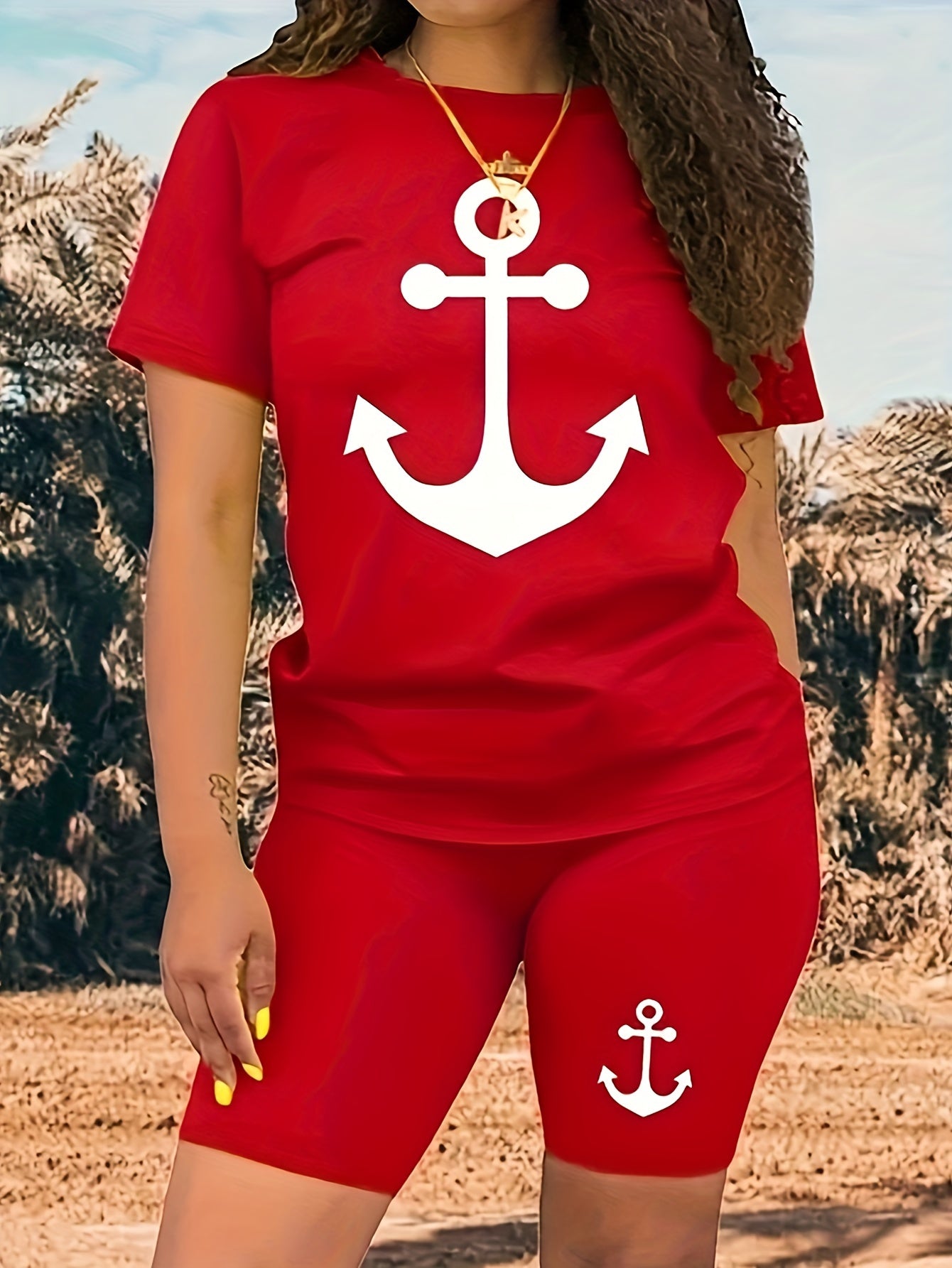 Anchor Print Short Sleeve Lounge Set