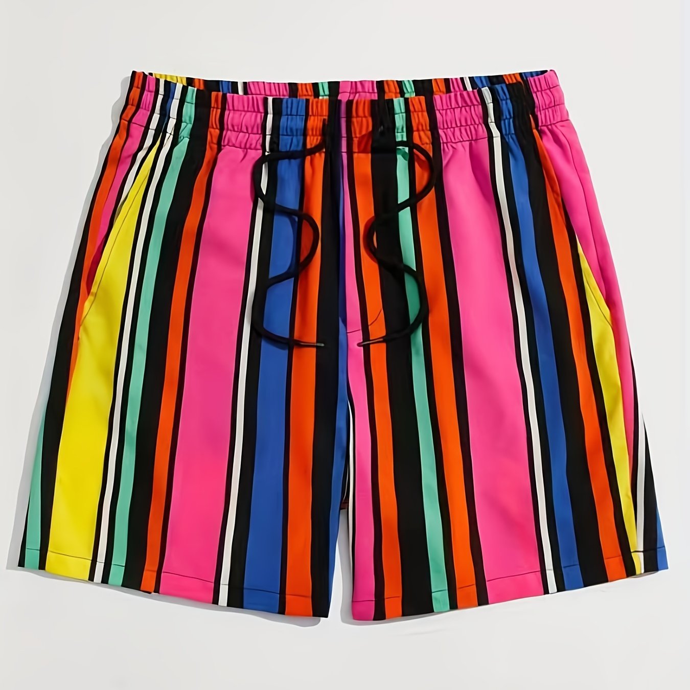 Vertical Stripe Men's Summer Drawstring Casual Loose Shorts